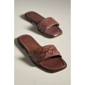 Anthropologie Woven Leather Slide Sandals Brown 37